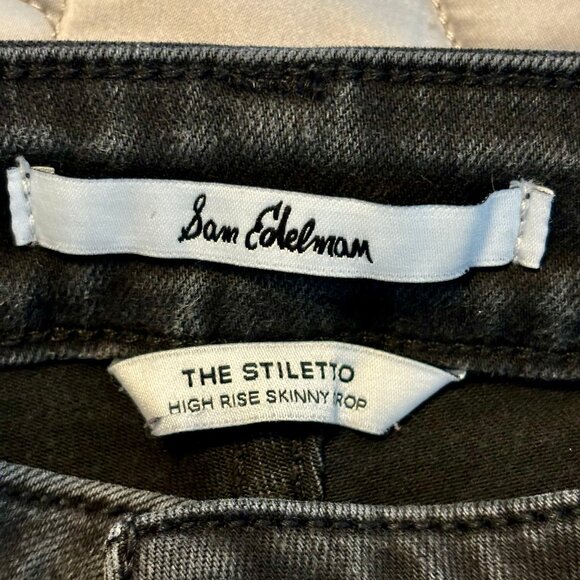 Sam Edelman The Stilleto High Rise Frayed Hem Skinny Crop Black Jeans Wo… - Picture 5 of 9